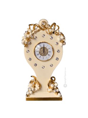 TISCHUHR Kaminuhr Keramik im Barockstil mit Details aus 24 Karat Gold Made in Italy