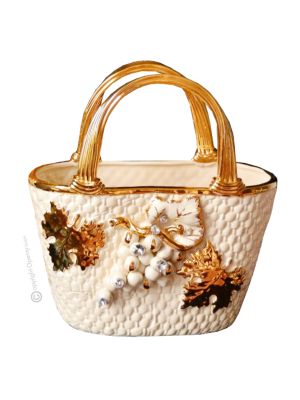 TASCHE Exklusives Ornament aus Keramik Barockstil mit 24k Goldfarbe Swarovski-Kristalle 