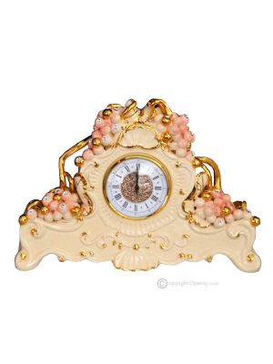 TISCHUHR Kaminuhr Keramik im Barockstil mit Details aus 24 Karat Gold Made in Italy