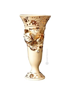 VISTOSO Italienische Keramik Vase handgemacht 24k Goldfarbe Swarovski-Kristalle Barockstil