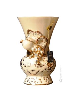 APPARISCENTE Italienische Keramik Vase handgemacht 24k Goldfarbe Swarovski-Kristalle Barockstil