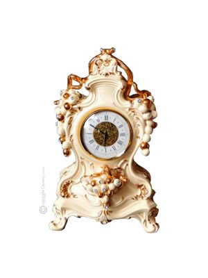 TISCHUHR Kaminuhr Keramik im Barockstil mit Details aus 24 Karat Gold Made in Italy