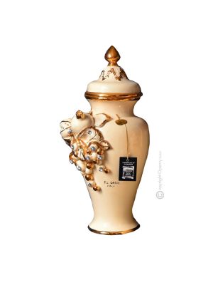 GRADEVOLE Italienische Keramik Vase handgemacht 24k Goldfarbe Swarovski-Kristalle Barockstil