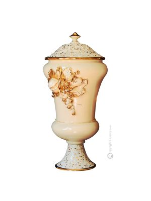 LEGGIADRO Italienische Keramik Vase handgemacht 24k Goldfarbe Swarovski-Kristalle Barockstil