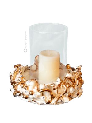 PORTACANDELE Kerzenhalter Keramik Kreationen Exklusives Ornament aus Keramik Barockstil mit 24k Goldfarbe Swarovski-Kristalle