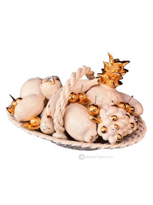 KORB MIT FRUCHT Exklusives Ornament aus Keramik Barockstil mit 24k Goldfarbe Swarovski-Kristalle