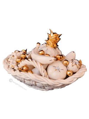 KORB MIT FRUCHT Exklusives Ornament aus Keramik Barockstil mit 24k Goldfarbe Swarovski-Kristalle