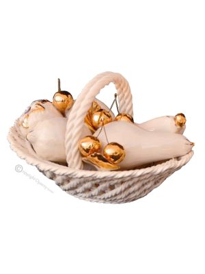 KORB MIT FRUCHT Exklusives Ornament aus Keramik Barockstil mit 24k Goldfarbe Swarovski-Kristalle