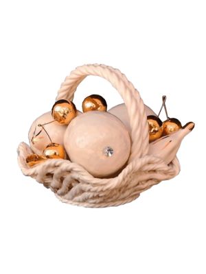 KORB MIT FRUCHT Exklusives Ornament aus Keramik Barockstil mit 24k Goldfarbe Swarovski-Kristalle