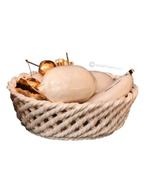 KORB MIT FRUCHT Exklusives Ornament aus Keramik Barockstil mit 24k Goldfarbe Swarovski-Kristalle
