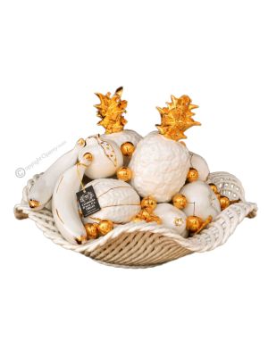 KORB MIT FRUCHT Exklusives Ornament aus Keramik Barockstil mit 24k Goldfarbe Swarovski-Kristalle