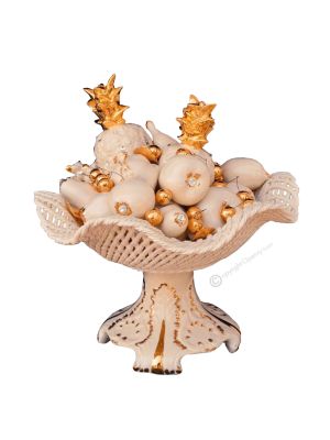 KORB MIT FRUCHT Exklusives Ornament aus Keramik Barockstil mit 24k Goldfarbe Swarovski-Kristalle