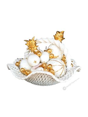 KORB MIT FRUCHT Exklusives Ornament aus Keramik Barockstil mit 24k Goldfarbe