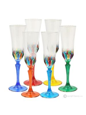 ADAGIO Set mit 6 authentischen handbemalten Flötengläsern aus hochwertigem Glas.