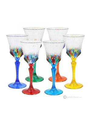 ADAGIO Set mit 6 authentischen handbemalten Weingläsern mit Stiel aus hochwertigem Glas.