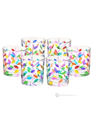 LAURUS Set mit 6 authentischen, modernen, handbemalten Wassergläsern aus hochwertigem Glas.