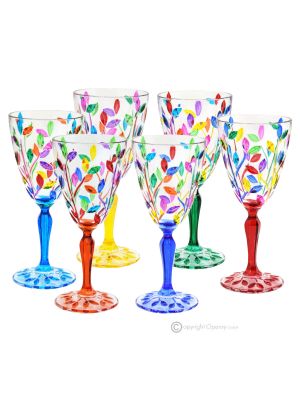 LAURUS Set aus 6 authentischen handbemalten Wassergläsern mit Stiel aus hochwertigem Glas.