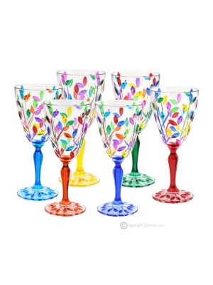 LAURUS Set aus 6 authentischen handbemalten Weingläsern mit Stiel aus hochwertigem Glas.