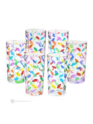 LAURUS Set mit 6 authentischen, modernen, handbemalten Trinkgläsern aus hochwertigem Glas.