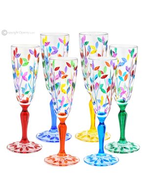 LAURUS Set mit 6 authentischen handbemalten Flötengläsern aus hochwertigem Glas.
