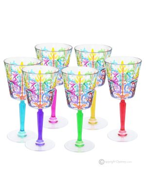 TATTOO Set mit 6 authentischen handbemalten Stielgläsern aus hochwertigem Glas.