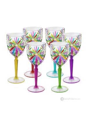 OASIS-Set mit 6 authentischen handbemalten Wassergläsern mit Stiel aus hochwertigem Glas.