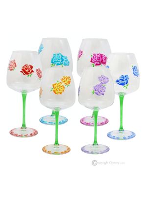 ALIZEE Set mit 6 authentischen handbemalten Weingläsern mit Stiel aus hochwertigem Glas.