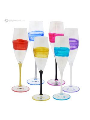 EGO-Set mit 6 authentischen handbemalten Flötengläsern aus hochwertigem Glas.
