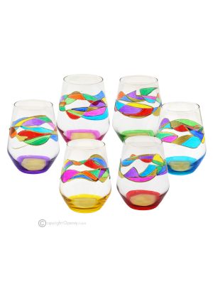JULIETTE Set mit 6 authentischen, modernen, handbemalten Gläsern aus hochwertigem Glas.