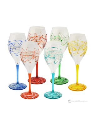 MONTECARLO Set mit 6 authentischen handbemalten Weingläsern mit Stiel aus hochwertigem Glas.