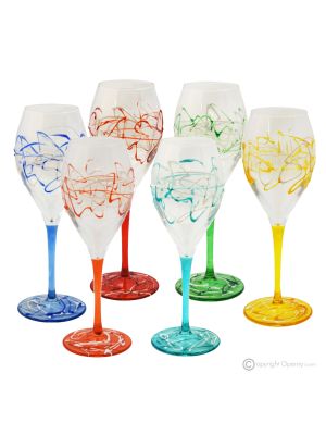 MONTECARLO Set mit 6 authentischen handbemalten Wassergläsern mit Stiel aus hochwertigem Glas.