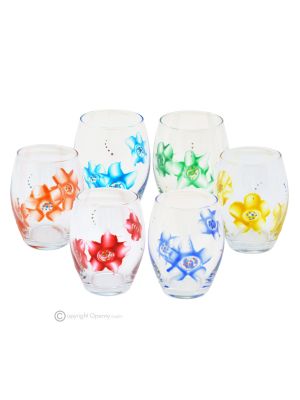 MONTECARLO Set mit 6 authentischen, modernen, handbemalten Wassergläsern aus hochwertigem Glas.