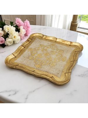 VASSOIO QUADRATO Tablett Holztablett mit Goldblatt handbemalt  Florenz authentisch Made in Italy
