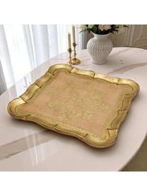VASSOIO QUADRATO Tablett Holztablett mit Goldblatt handbemalt  Florenz authentisch Made in Italy