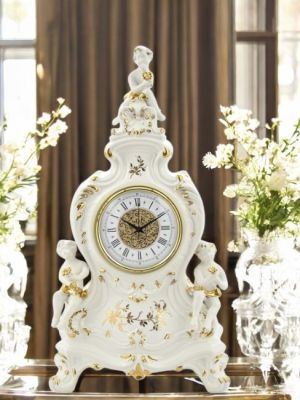 OROLOGIO AMORINI TISCHUHR Kaminuhr Keramik im Barockstil mit Farbgold 24 Karat Made in Italy