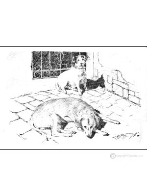 DIE SCHUTZHUNDE Füllerzeichnung auf Leinwand modern Made in Italy