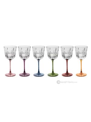 INCONTRO Set mit 6 authentischen handbemalten Wassergläsern mit Stiel aus hochwertigem Glas.