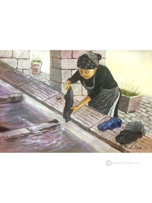 DIE WÄSCHEREI Acrylgemälde auf Leinwand modern Made in Italy