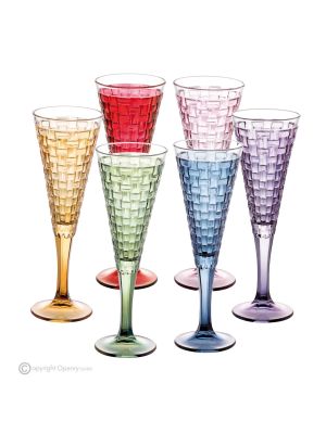 MANHATTAN Set mit 6 authentischen handbemalten Flötengläsern aus hochwertigem Glas.