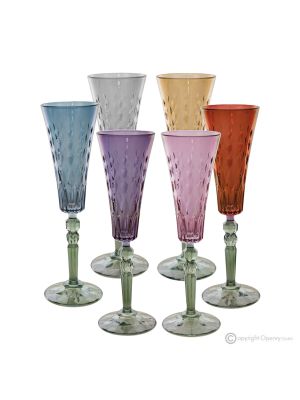 MISTRAL Set mit 6 authentischen handbemalten Flötengläsern aus hochwertigem Glas.