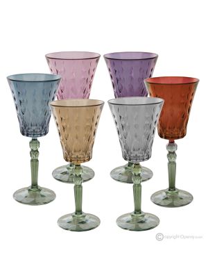 MISTRAL Set mit 6 authentischen handbemalten Stielwassergläsern aus hochwertigem Glas.