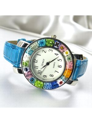 SPACE 1 Murano Glas Schmuck Damenarmbanduhr Lederarmband Venedig Stil stilvoll elegant