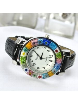 SPACE 2 Muranoglas Schmuck Armbanduhr Damen Leder Armband elegant Italienisches Design