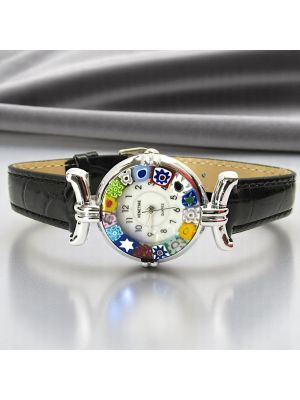 LADY 2 Murano Glas Schmuck Damenarmbanduhr Lederarmband Venedig Stil stilvoll elegant
