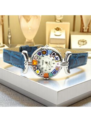 LADY 3 Muranoglas Schmuck Armbanduhr Damen Leder Armband elegant Italienisches Design