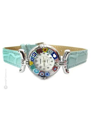LADY 9 Exklusive Damenuhr Murano Glas Schmuck Lederarmband hochwertig exklusiv Venedig Stil