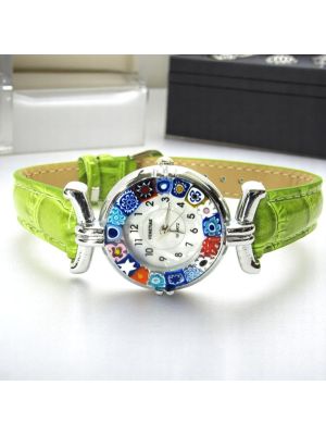 LADY 7 Exklusive Damenuhr Muranoglas Schmuck Leder Armband elegant stilvoll exklusiv