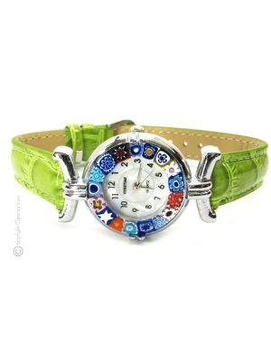 LADY 7 Exklusive Damenuhr Muranoglas Schmuck Leder Armband elegant stilvoll exklusiv