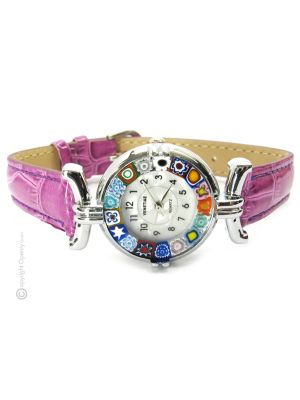 LADY 11 Murano Glas Schmuck Armbanduhr Damen Lederarmband Venedig Stil elegant stilvoll
