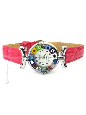 LADY 12 Murano Glas Schmuck Damenuhr Bunt Leder Armband elegant exklusiv Venedig Stil